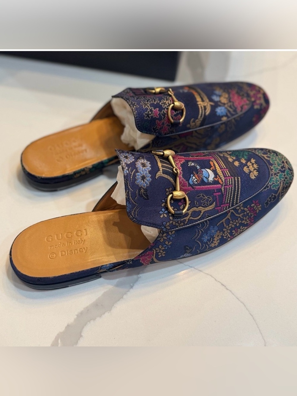Gucci Donald Duck floral silk horsebit mules with gold hardware - Picture 4 of 8